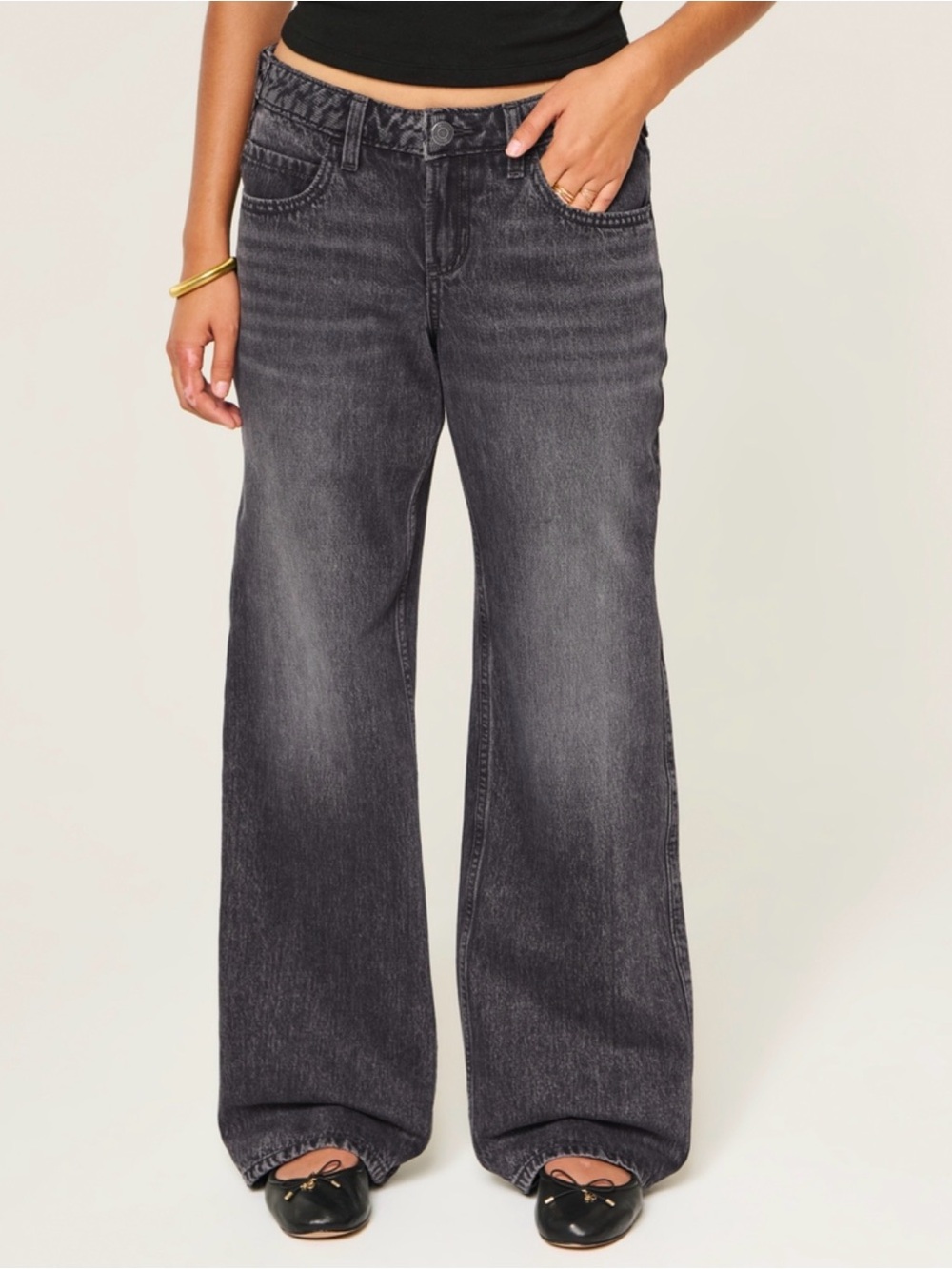 Hollister low rise washed black super baggy jeans